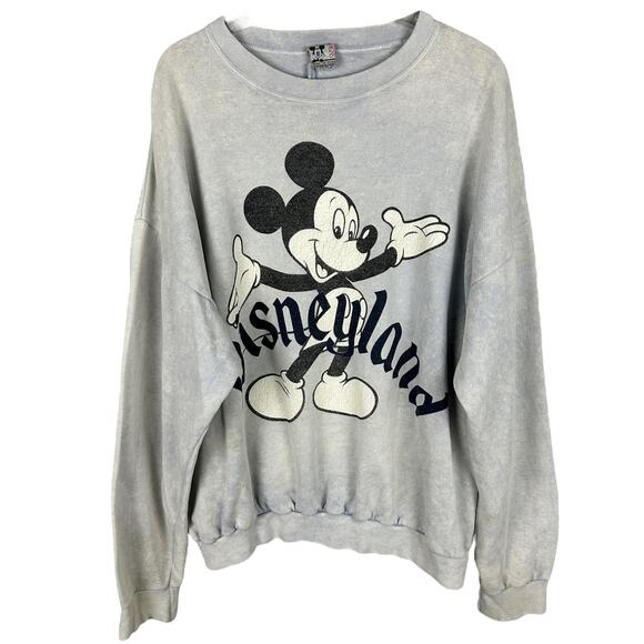 Vintage Disney Long Sleeve Mickey Mouse Graphic Disneyland 80s Worn Sweatshirt L - Picture 1 of 4